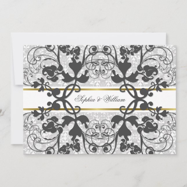Vintage Damask Swirls Lace Elegant Wedding Invite (Front)