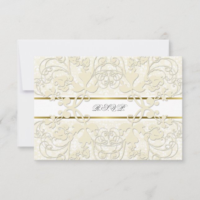 Vintage Damask Swirls Lace Elegant Wedding RSVP (Front)