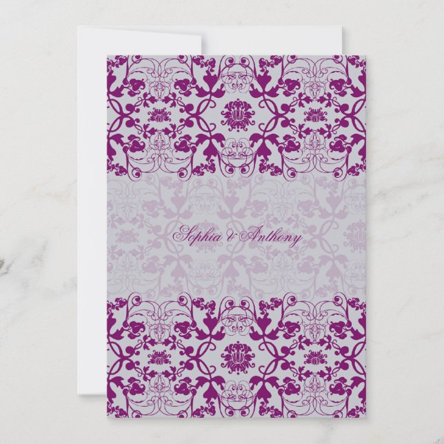 Vintage Damask Swirls Lace Orchid Wedding Invite (Front)