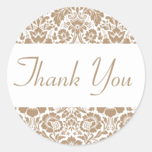 Vintage Damask Thank You Brown Floral Lace Wedding Classic Round Sticker
