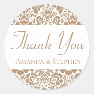 Vintage Damask Thank You Brown Floral Lace Wedding Classic Round Sticker