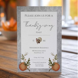 Vintage Damask Thanksgiving Dinner   Grey Invitation