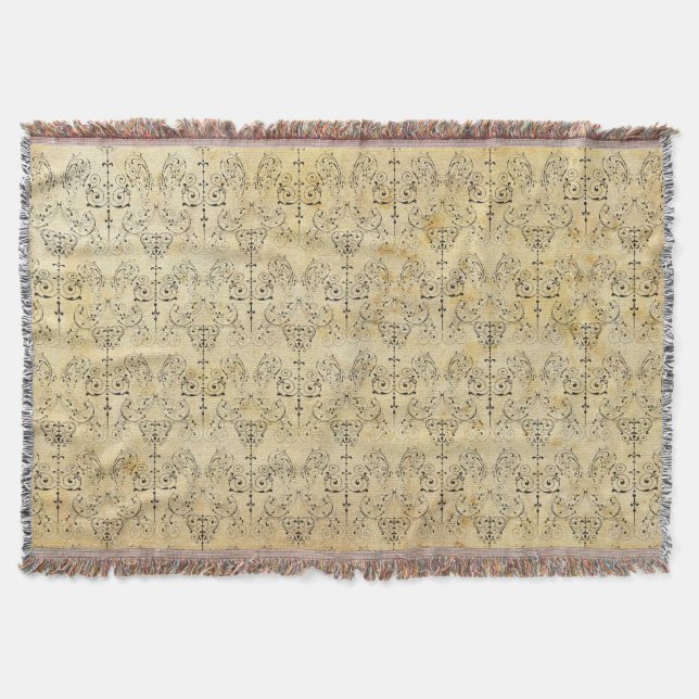 Vintage Damask Wallpaper - black + your backgr. Throw Blanket (Front)