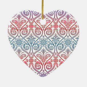 Vintage Damask Wallpaper - blue violet red Ceramic Ornament