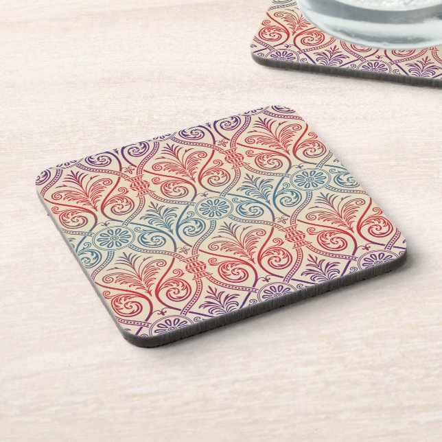 Vintage Damask Wallpaper - blue violet red Coaster (Left Side)