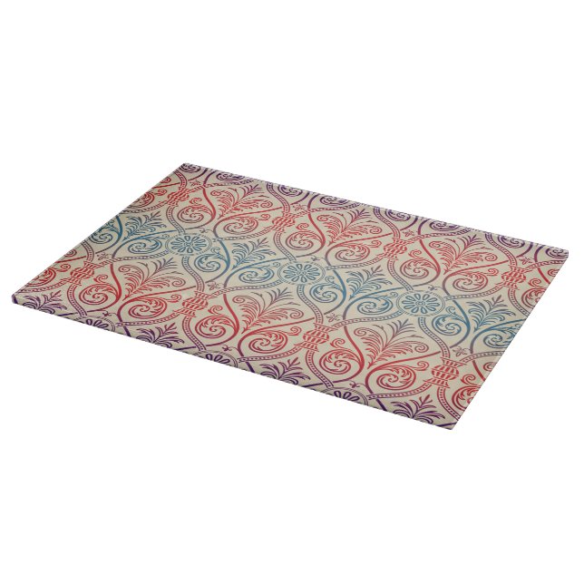 Vintage Damask Wallpaper - blue violet red Cutting Board (Corner)