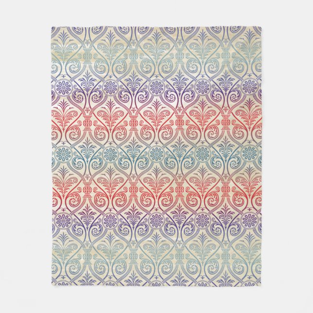 Vintage Damask Wallpaper - blue violet red Fleece Blanket (Front)