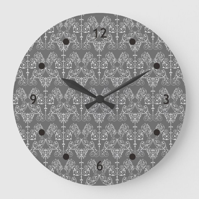 Vintage Damask Wallpaper - white + your backgr. Large Clock (Front)