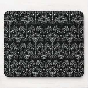 Vintage Damask Wallpaper - white + your backgr. Mouse Pad