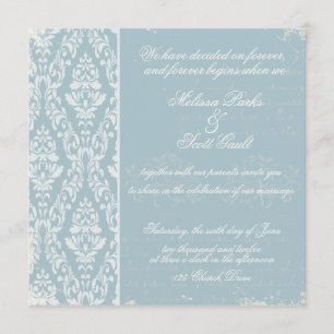 Vintage damask wedding invitation Blue