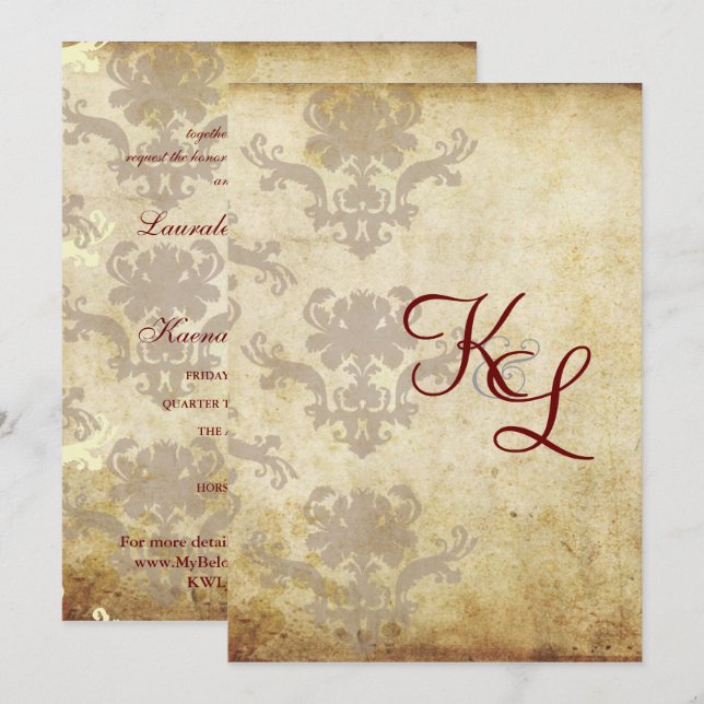 VINTAGE DAMASK WEDDING INVITATIONS (Front/Back)