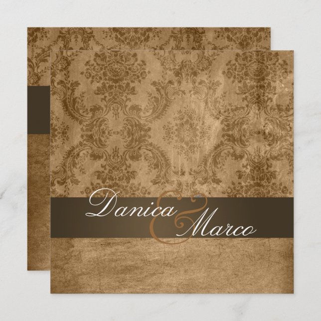 Vintage Damask Wedding Invitations (Front/Back)
