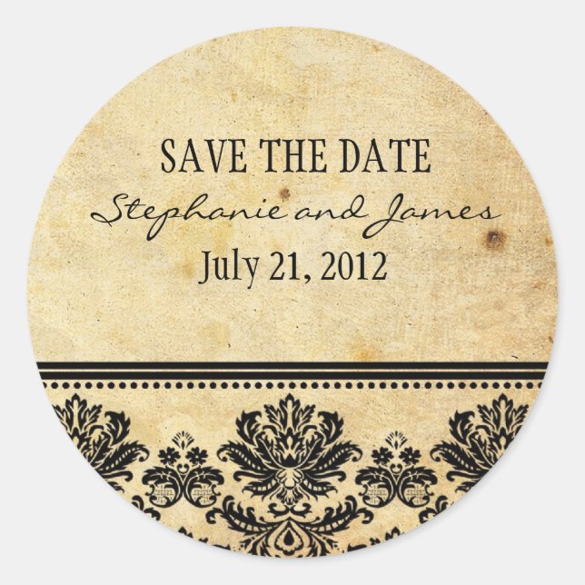 Vintage Damask Wedding Sticker (Front)