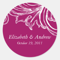 Vintage Damask Wedding Sticker  RASPBERRY & White