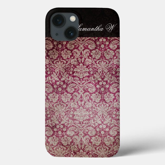 Vintage Damask Wine, Personalized iPhone Case (Back)