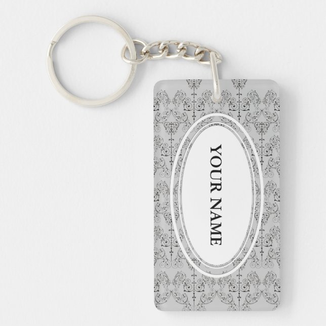 Vintage Damasks Wallpaper - black + your backgr. Keychain (Front)