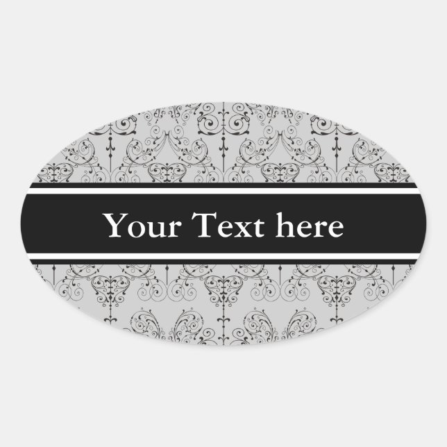 Vintage Damasks Wallpaper - black + your backgr. Oval Sticker (Front)