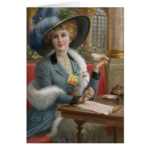 Vintage dame à un bureau d'écriture,