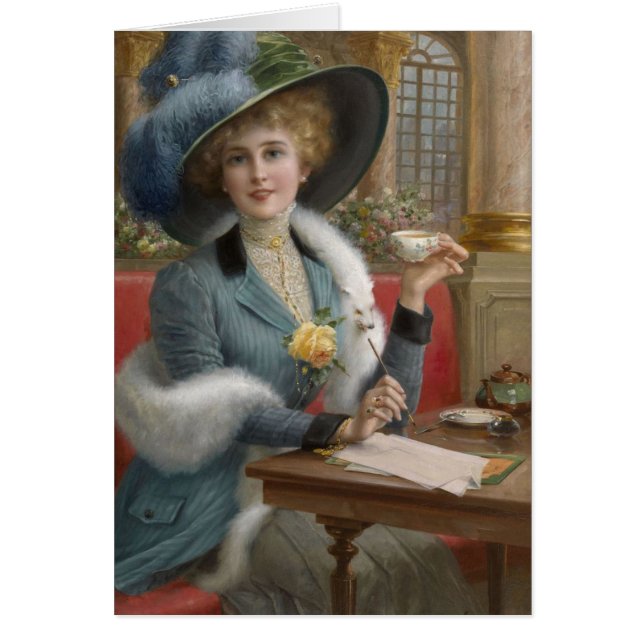 Vintage dame à un bureau d'écriture, (Devant)