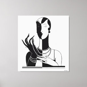 Vintage Dame Art Déco Avec Des Perles Transp Black