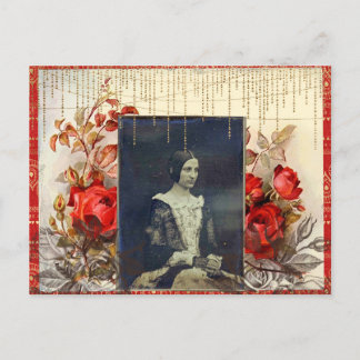 Vintage dame avec carte postale Roses rouges