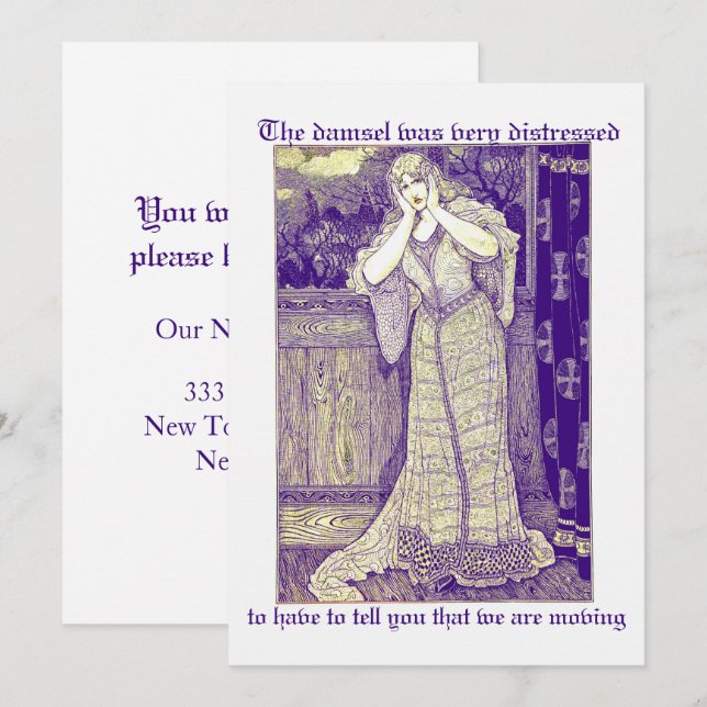 Vintage Damsel in Distress Change of Address   Card (Front/Back)