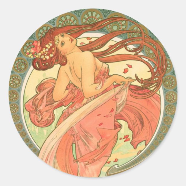 Vintage Dance by Alphonse Mucha Classic Round Sticker (Front)