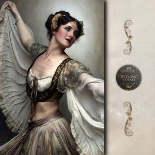 Vintage Dancer in Gold and Ivory Decoupage Tissue Paper