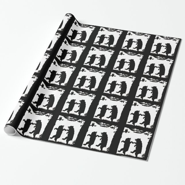 Vintage Dancing Bears Black Silhouette Wrapping Paper (Unrolled)