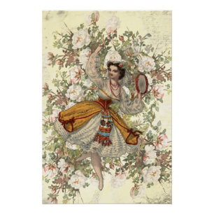 Vintage Dancing Gypsy Floral Mix and Match Poster
