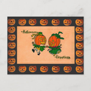 Vintage Dancing Jack o' Lanterns Postcard
