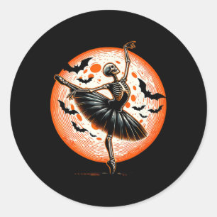 Vintage Dancing Skeleton Ballet Dance Halloween Wo Classic Round Sticker