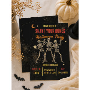 Vintage Dancing Skeleton Halloween Invitation