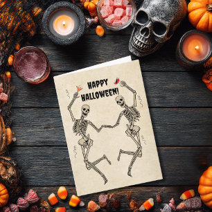 Vintage Dancing Skeleton Spooky Gothic Card