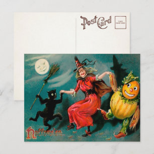 Vintage Dancing Witch Halloween Postcard