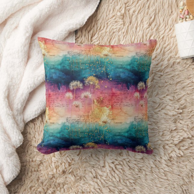 Vintage Dandelion Abstract Pattern (1) Throw Pillow (Blanket)