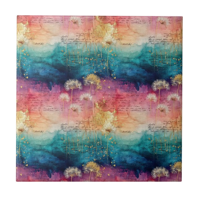 Vintage Dandelion Abstract Pattern (1) Tile (Front)