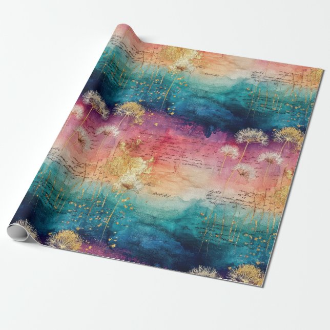 Vintage Dandelion Abstract Pattern (1) Wrapping Paper (Unrolled)