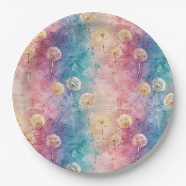 Vintage Dandelion Abstract Pattern (3) Paper Plate (Front)