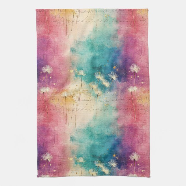 Vintage Dandelion Abstract Pattern (4) Kitchen Towel (Vertical)