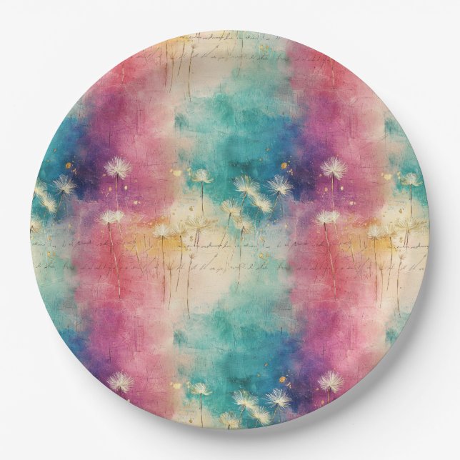 Vintage Dandelion Abstract Pattern (4) Paper Plate (Front)