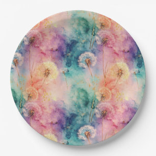 Vintage Dandelion Abstract Pattern (5) Paper Plate