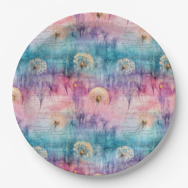 Vintage Dandelion Abstract Pattern (6) Paper Plate (Front)