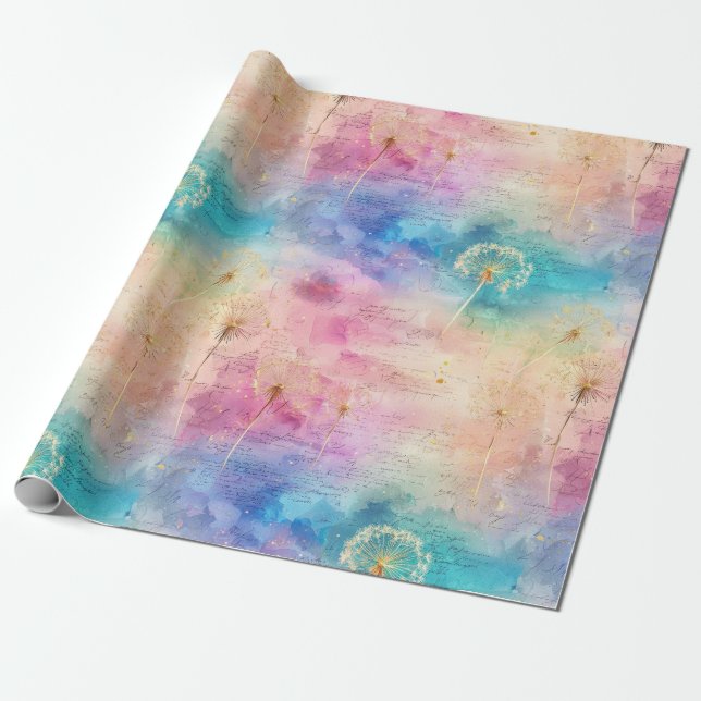 Vintage Dandelion Abstract Pattern (7) Wrapping Paper (Unrolled)