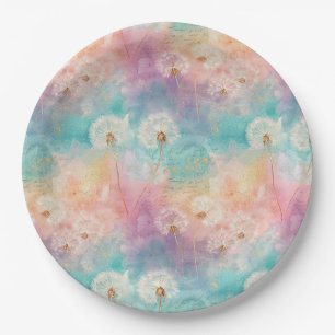Vintage Dandelion Abstract Pattern (8) Paper Plate