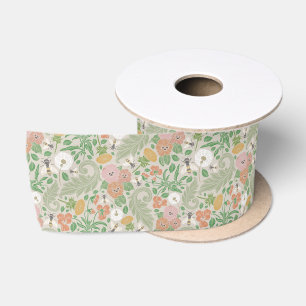 Vintage Dandelion Pansies Busy Bees Spring Garden Satin Ribbon