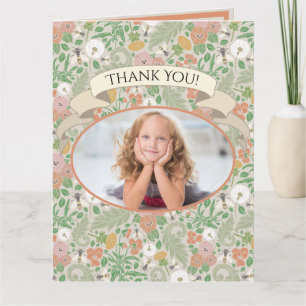 Vintage Dandelion Pansies Busy Bees Spring Photo Thank You Card