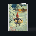 Vintage Danish / Norwegian God Jul Christmas Card<br><div class="desc">Vintage / Retro Danish / Norwegian Christmas greeting card.  Walking home through the snow with a little pig and and a basket!  God Jul!</div>