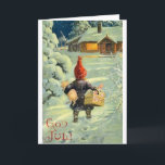 Vintage Danish / Norwegian God Jul Christmas Card<br><div class="desc">Vintage / Retro Danish / Norwegian Christmas greeting card.  Walking home through the snow with a little pig and and a basket!  God Jul!</div>