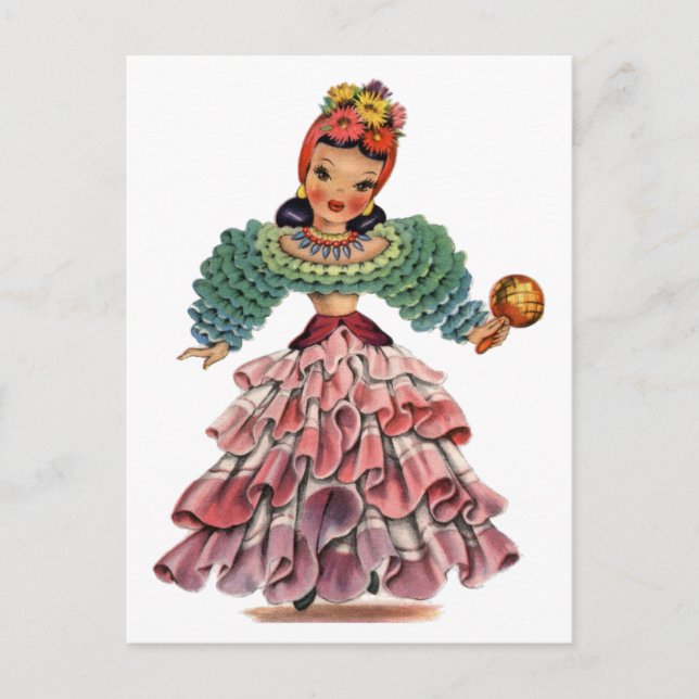 Vintage danseuse latine robe traditionnelle Carte  (Devant)
